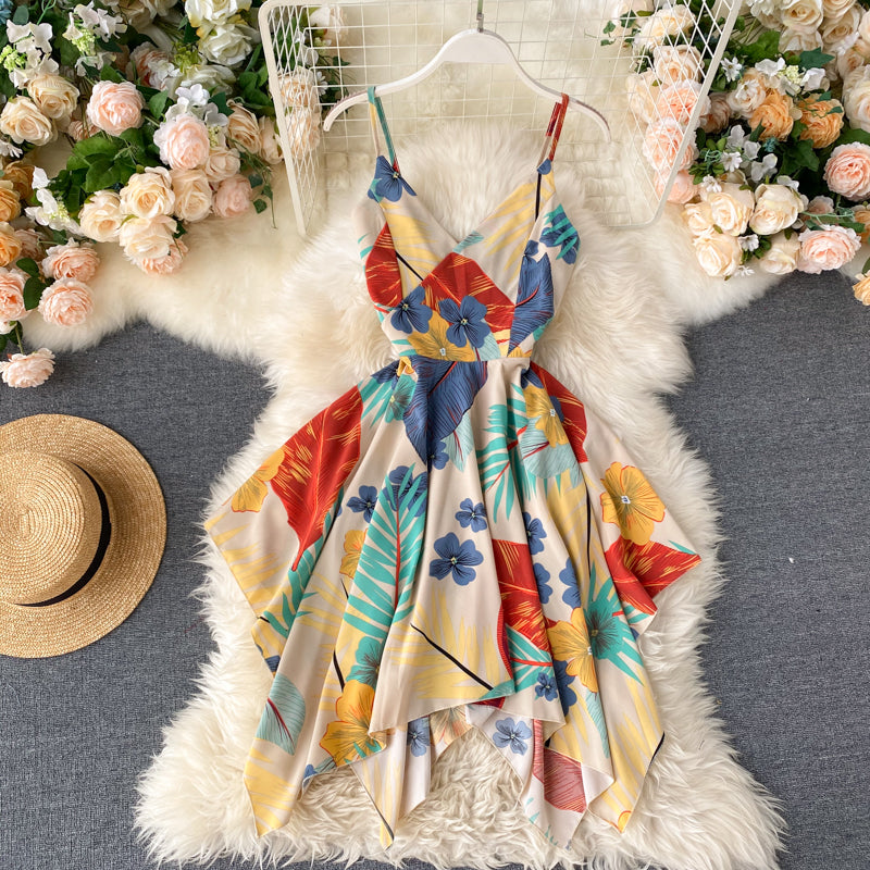 Cute Irregular Off-the-shoulder Short Dress Floral Dress RF0274