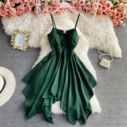 Charming Sexy High Waist Irregular Halter Dress RF0273