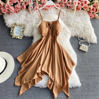 Charming Sexy High Waist Irregular Halter Dress RF0273