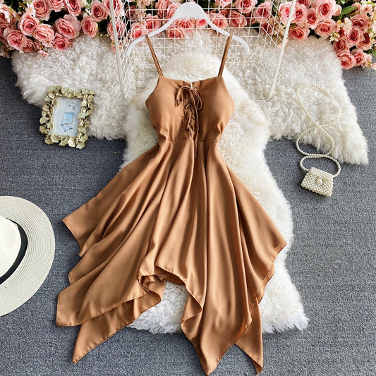 Charming Sexy High Waist Irregular Halter Dress RF0273