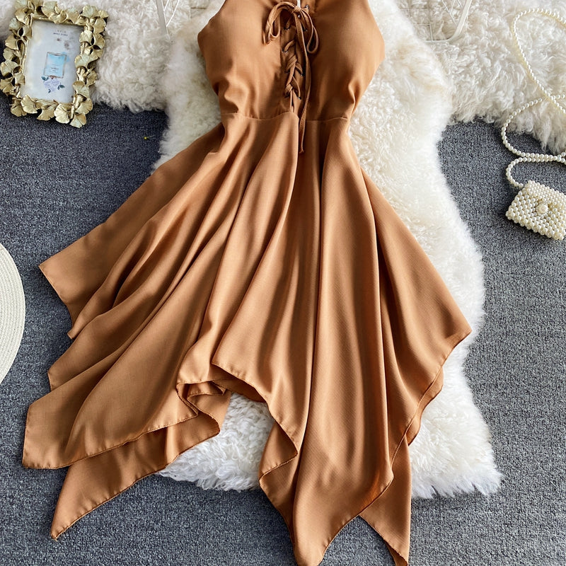 Charming Sexy High Waist Irregular Halter Dress RF0273