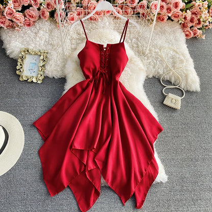 Charming Sexy High Waist Irregular Halter Dress RF0273