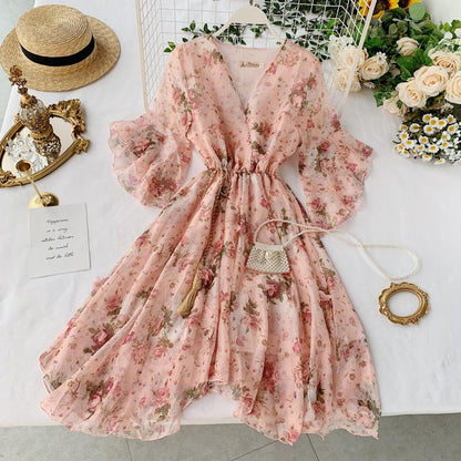 Cute Flora V Neck Short Dress Fashion Dress RF0272