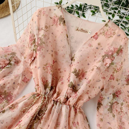 Cute Flora V Neck Short Dress Fashion Dress RF0272
