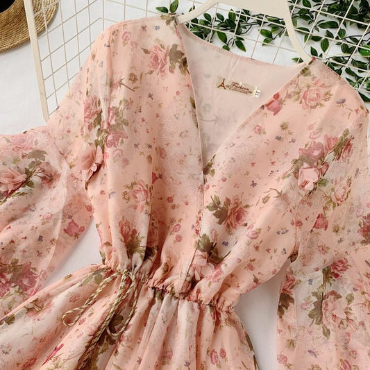 Cute Flora V Neck Short Dress Fashion Dress RF0272