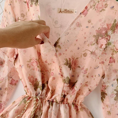 Cute Flora V Neck Short Dress Fashion Dress RF0272