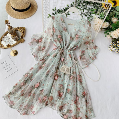 Cute Flora V Neck Short Dress Fashion Dress RF0272