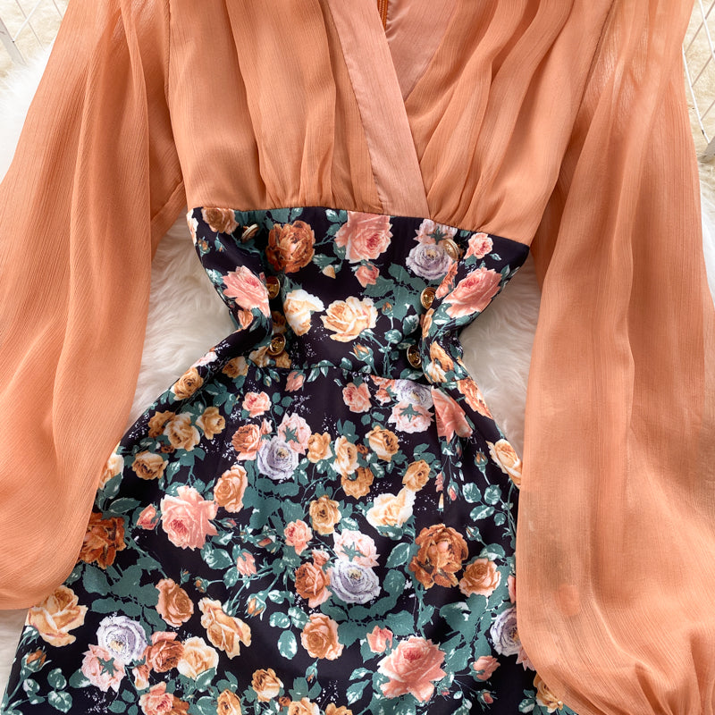 Elegant Tulle Floral Dress Long Sleeve Fashion Dress RF0271