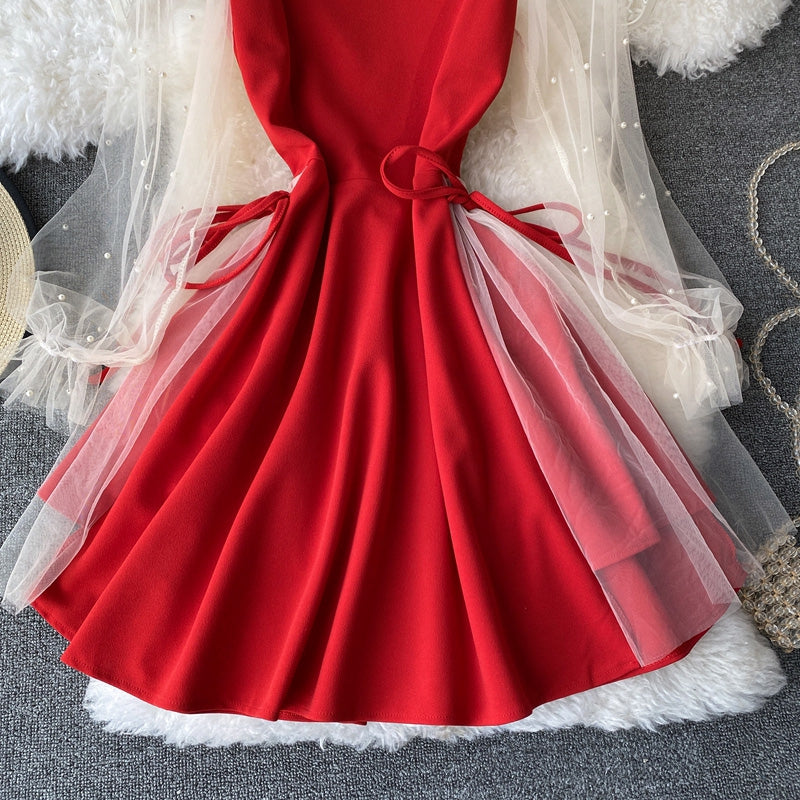 Cute V Neck Short Dress Long Sleeve Fashion Dress RF0269