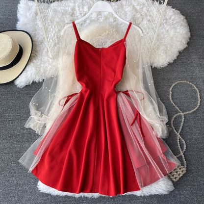 Cute V Neck Short Dress Long Sleeve Fashion Dress RF0269