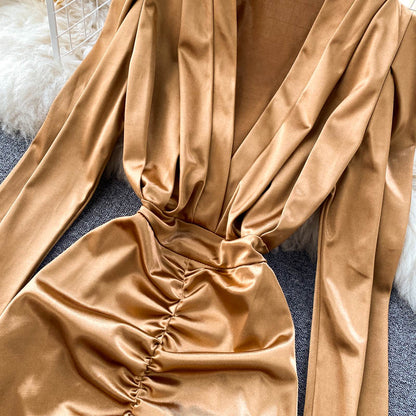 Sexy Deep V-neck Pleated Short Dress Fashion Dress RF0268