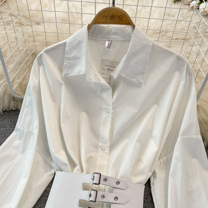 Simple White Waist Shirt Dress RF0266