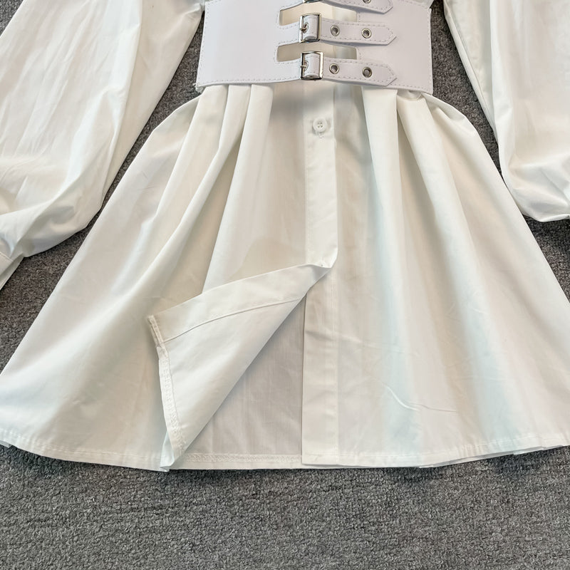 Simple White Waist Shirt Dress RF0266