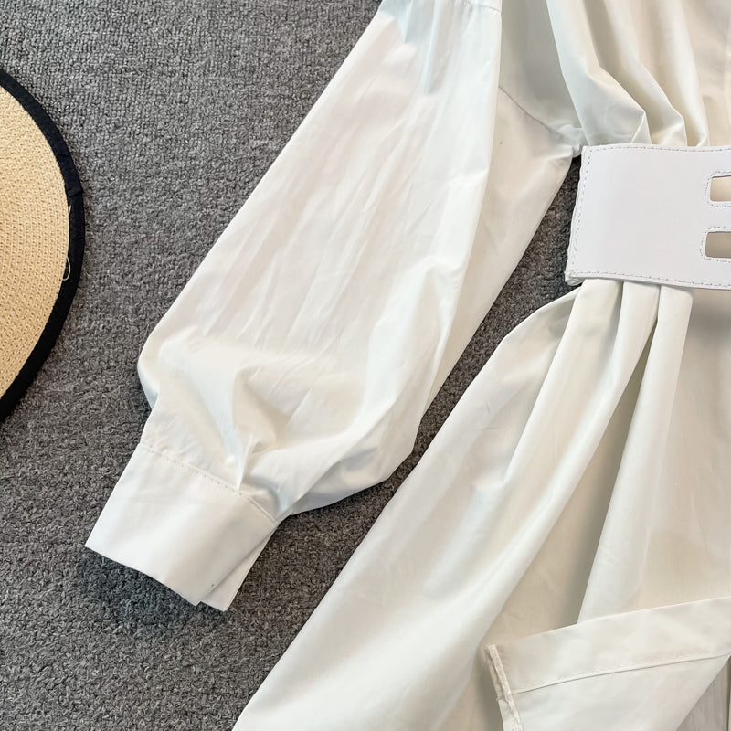 Simple White Waist Shirt Dress RF0266