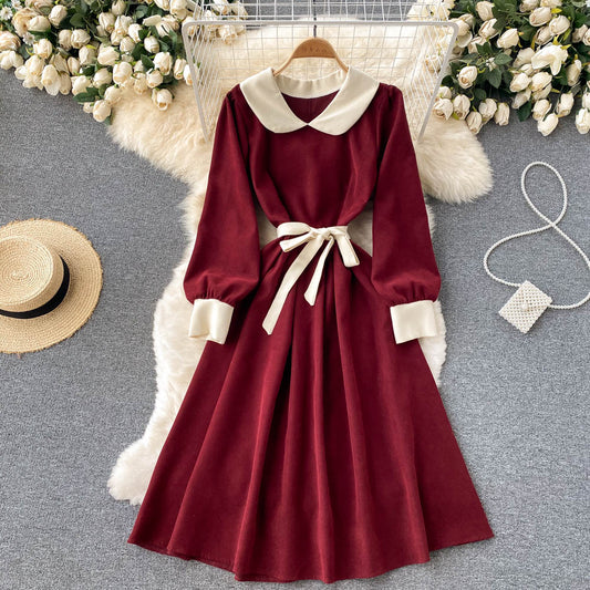 Sweet A Line Long-sleeved Corduroy Dress RF0265