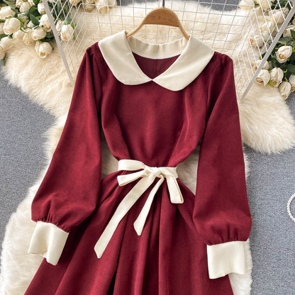 Sweet A Line Long-sleeved Corduroy Dress RF0265