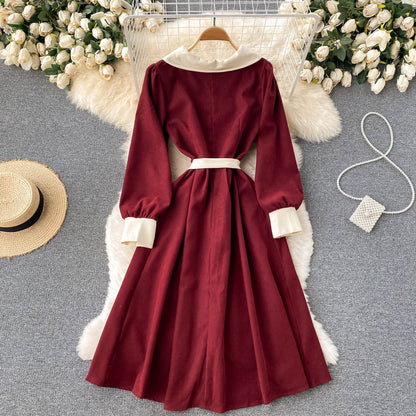 Sweet A Line Long-sleeved Corduroy Dress RF0265