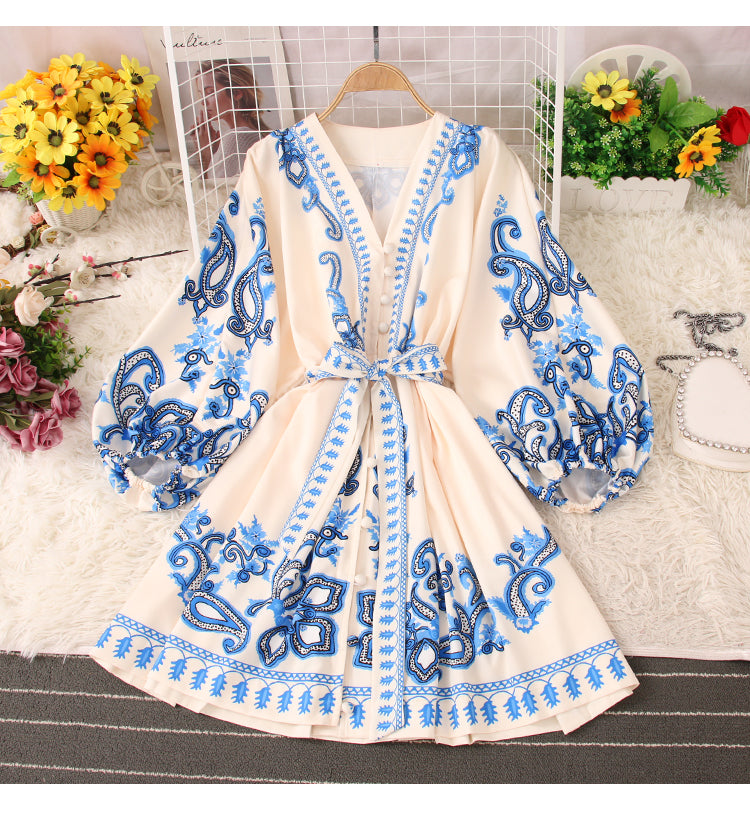 Fashionable V-neckline Long-sleeved Dress RF0260