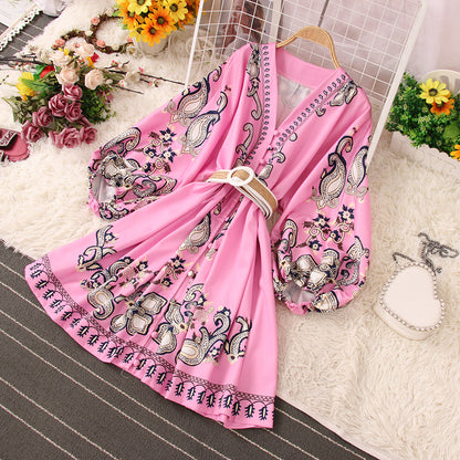Fashionable V-neckline Long-sleeved Dress RF0260