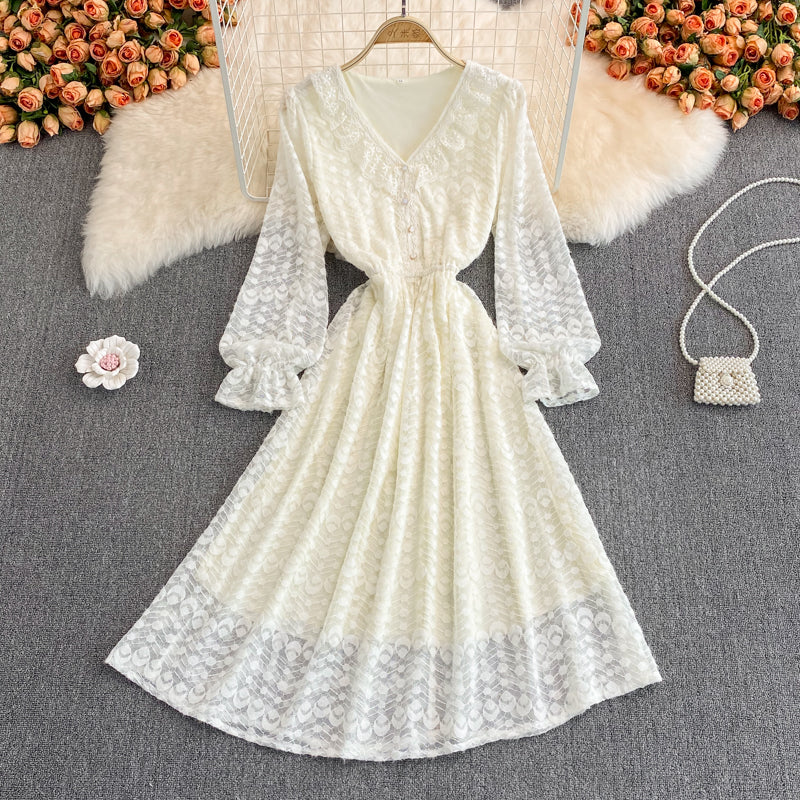 Champagne V Neck Lace Long Dress Fashion Dress RF0259