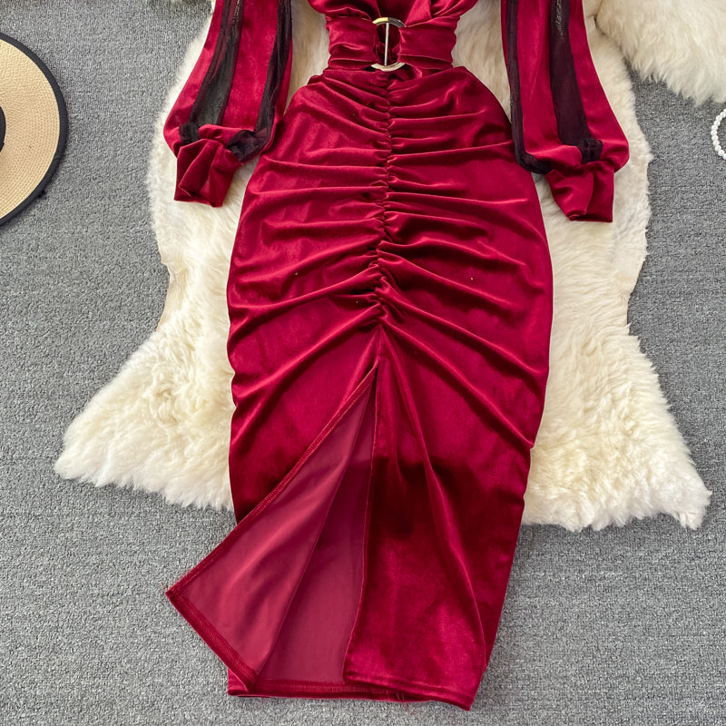 Sexy V Neck Long Sleeve Dress Fashion Dress RF0256