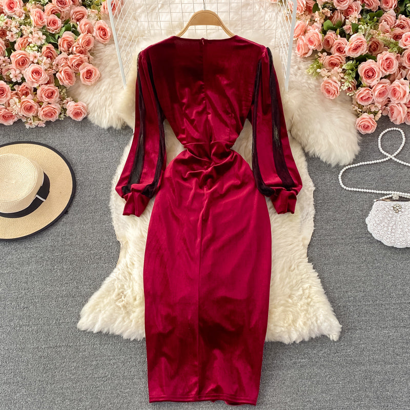 Sexy V Neck Long Sleeve Dress Fashion Dress RF0256