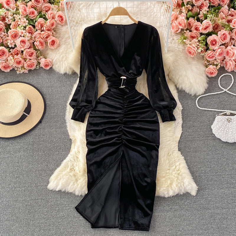 Sexy V Neck Long Sleeve Dress Fashion Dress RF0256