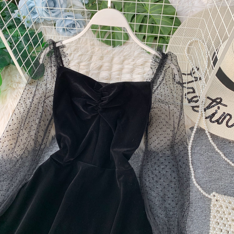 Black Velvet Short Dress Black Fashion Dress RF0248