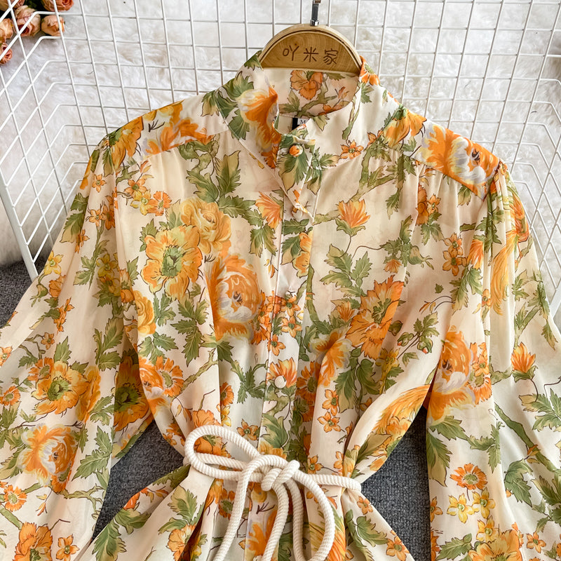 Stylish A Line Long Sleeve Floral Dress Fashion Dress RF0245