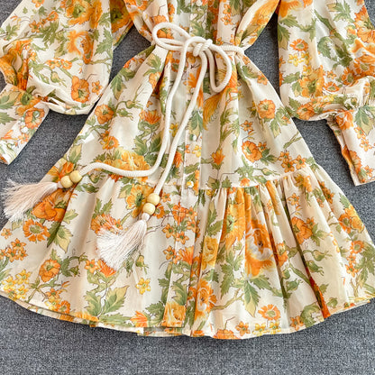 Stylish A Line Long Sleeve Floral Dress Fashion Dress RF0245