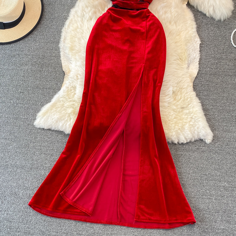 Sexy Velvet Long Dress Fashion Dress RF0244