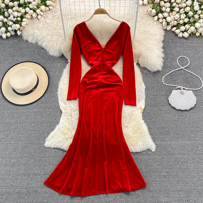 Sexy V Neck Velvet Beads Dress Fashion Dress RF0239