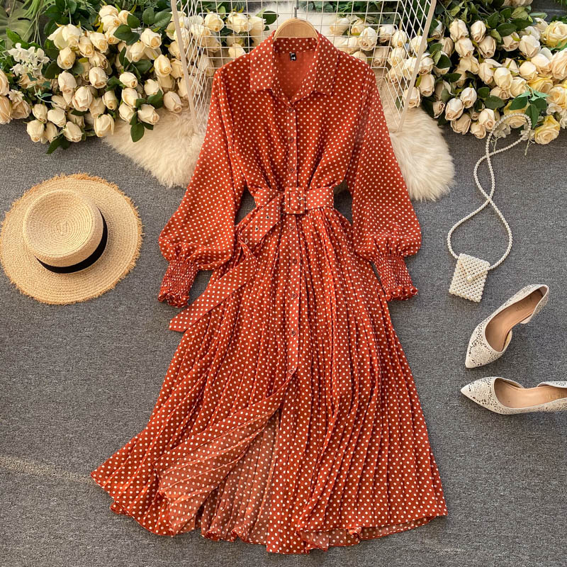 Fashionable A Line Polka Dot Long Sleeve Dress Fashion Dress RF0236