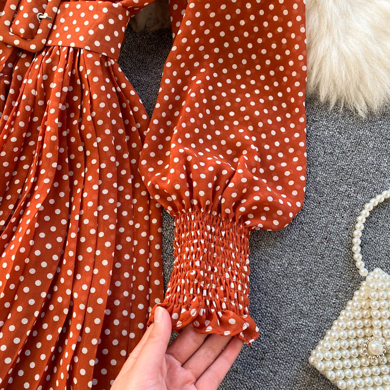 Fashionable A Line Polka Dot Long Sleeve Dress Fashion Dress RF0236