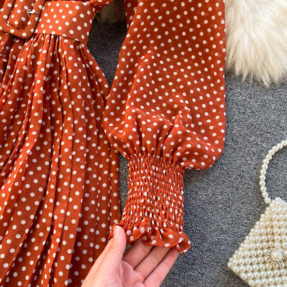 Fashionable A Line Polka Dot Long Sleeve Dress Fashion Dress RF0236