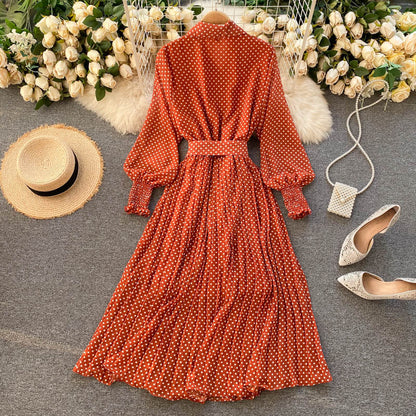 Fashionable A Line Polka Dot Long Sleeve Dress Fashion Dress RF0236