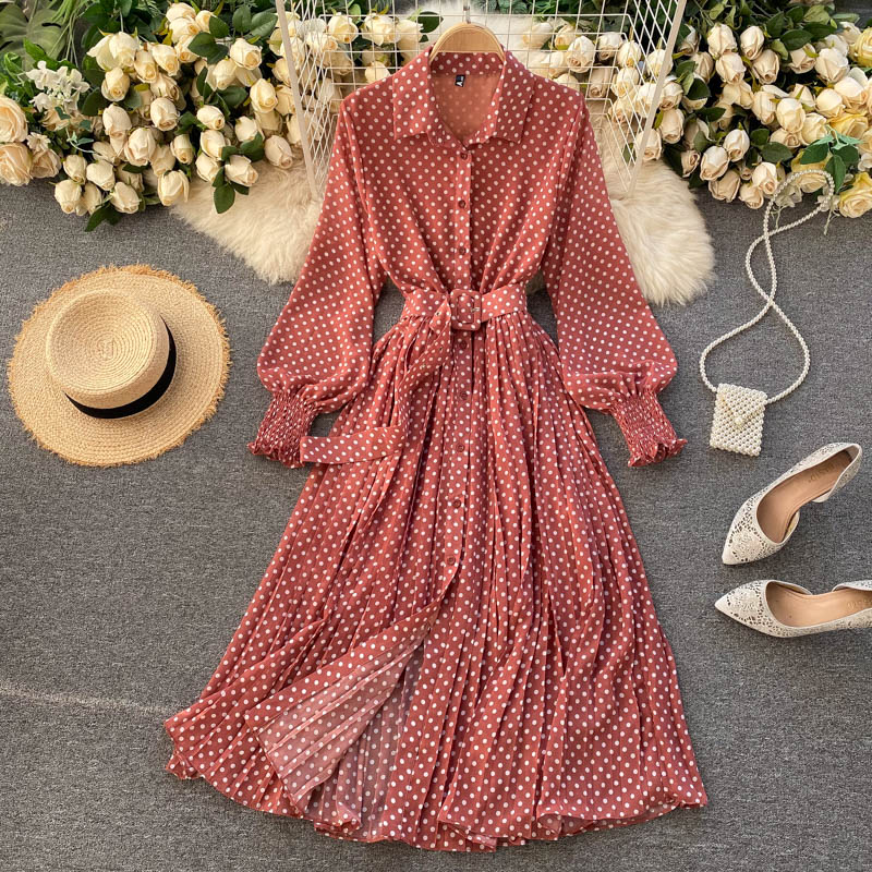 Fashionable A Line Polka Dot Long Sleeve Dress Fashion Dress RF0236
