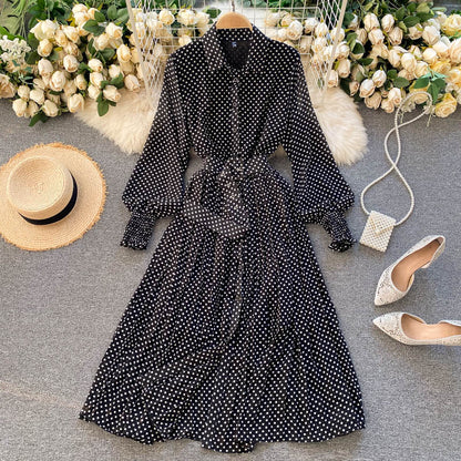 Fashionable A Line Polka Dot Long Sleeve Dress Fashion Dress RF0236