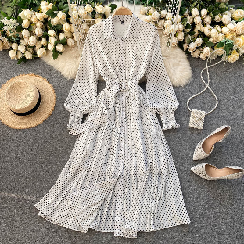 Fashionable A Line Polka Dot Long Sleeve Dress Fashion Dress RF0236