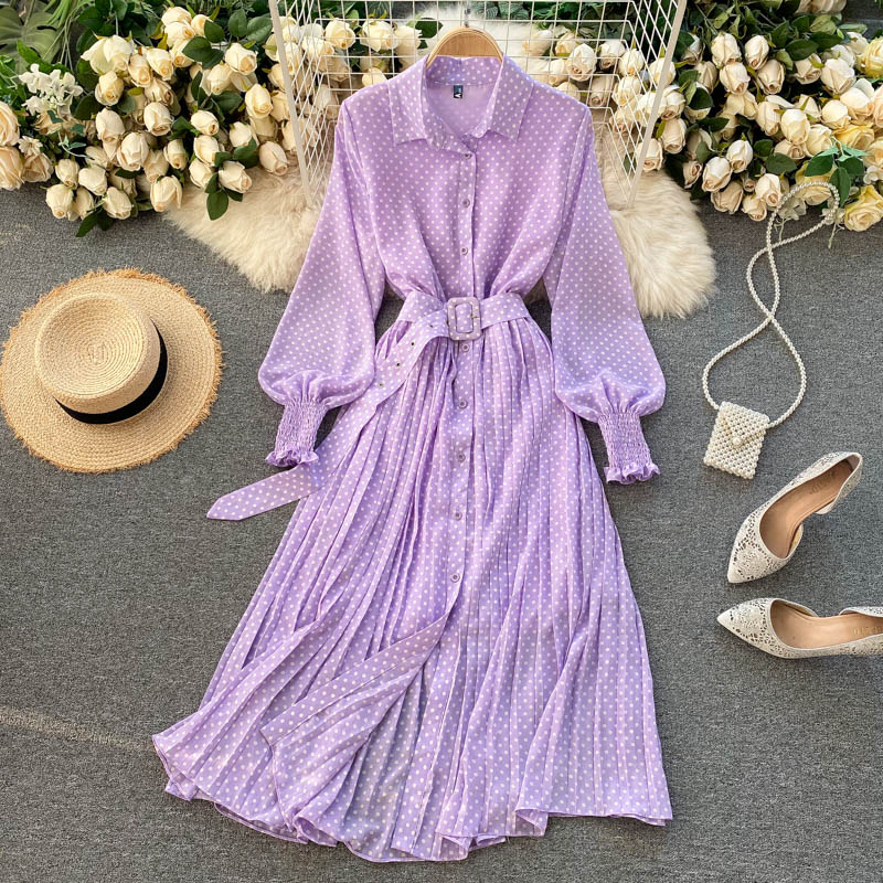 Fashionable A Line Polka Dot Long Sleeve Dress Fashion Dress RF0236