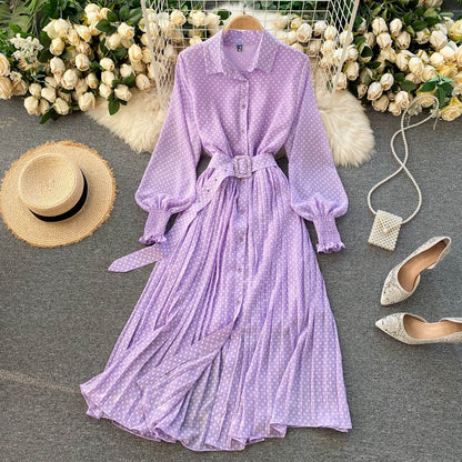 Fashionable A Line Polka Dot Long Sleeve Dress Fashion Dress RF0236