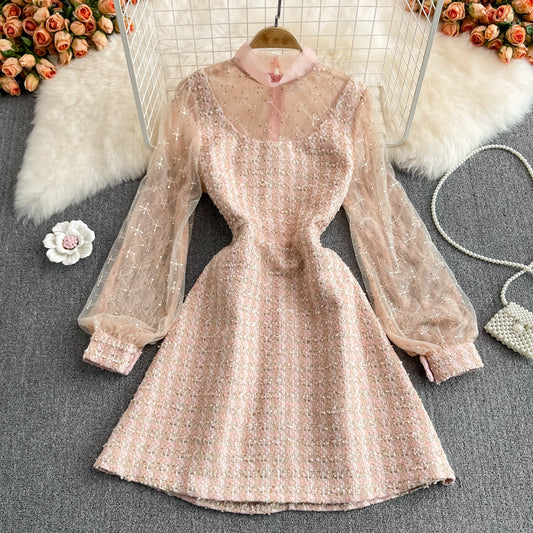 Pink A Line Long Sleeve Dress Fashion Dress RF0235