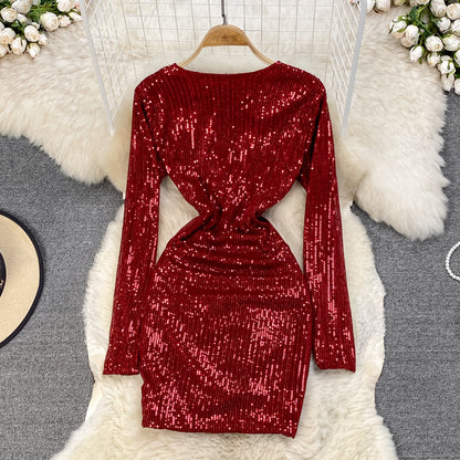 Sexy V Neck Sequins Short Dress Fashion Dress RF0234