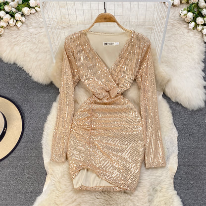 Sexy V Neck Sequins Short Dress Fashion Dress RF0234