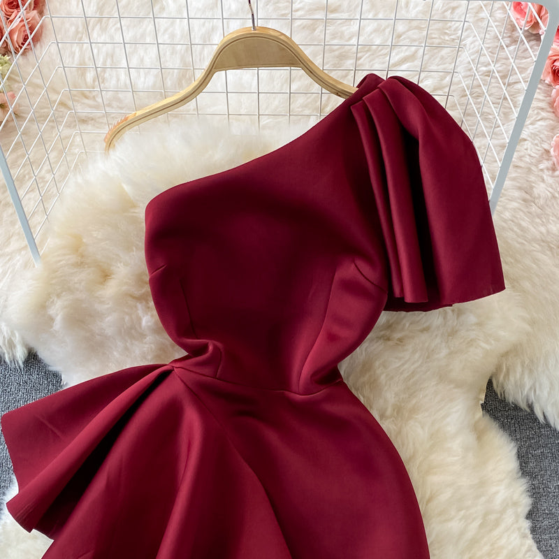 Stylish One Shoulder Satin Short Dress Party Dress RF0232