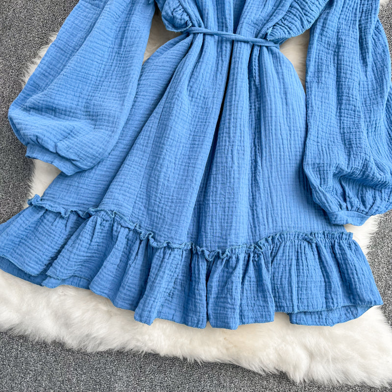 Blue V Neck Long Sleeve Dress Fashion Dress RF0231