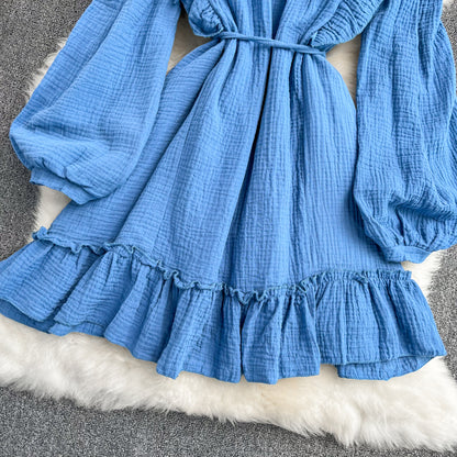 Blue V Neck Long Sleeve Dress Fashion Dress RF0231