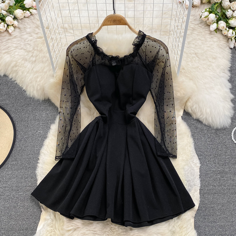 Black A Line Long Sleeve Short Dress Fashion Dress RF0230