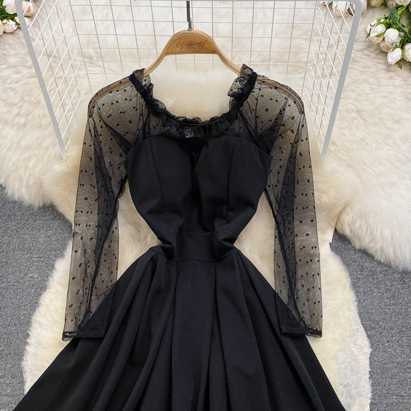 Black A Line Long Sleeve Short Dress Fashion Dress RF0230