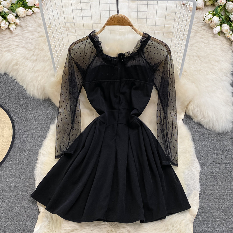 Black A Line Long Sleeve Short Dress Fashion Dress RF0230